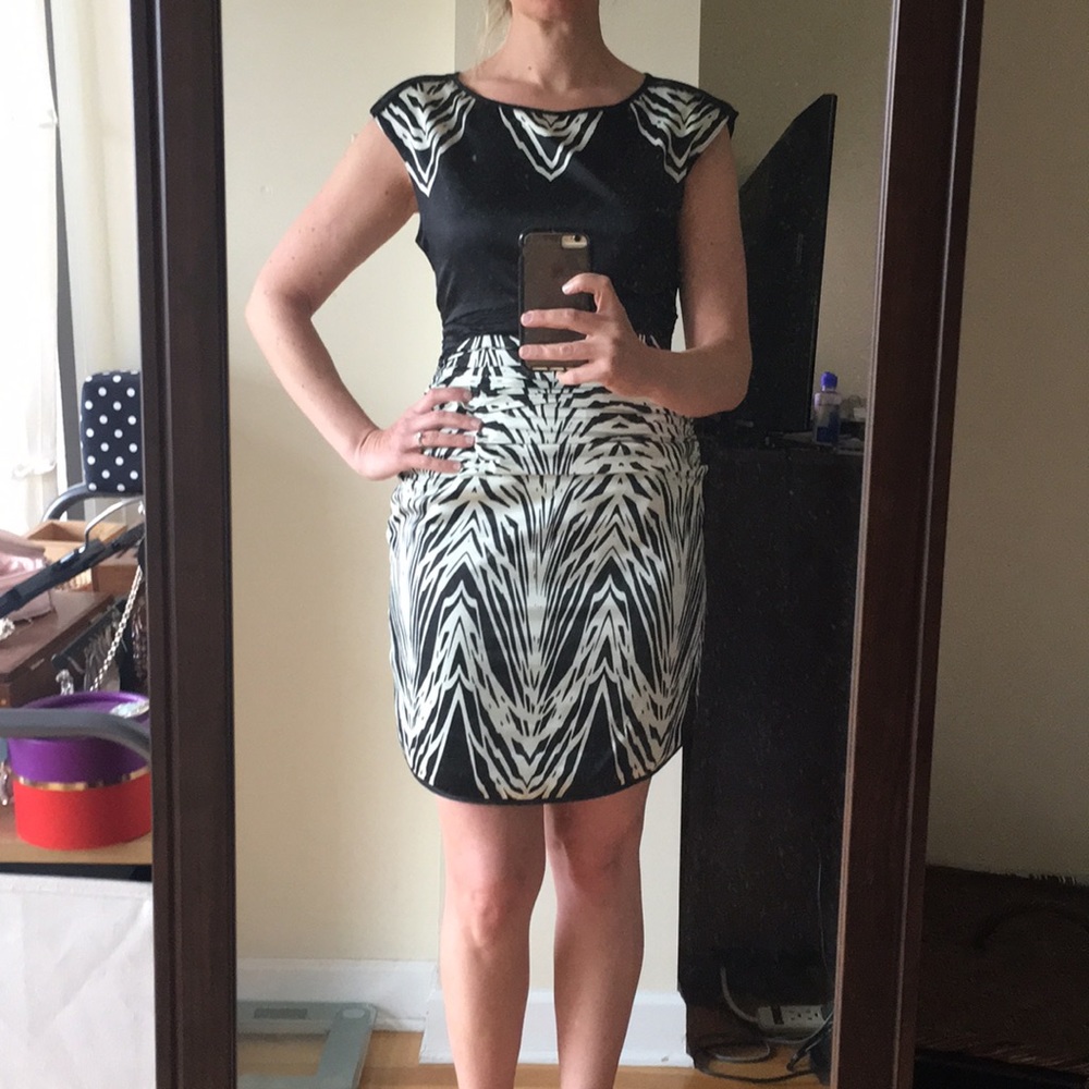 Black and cream dress with ruching